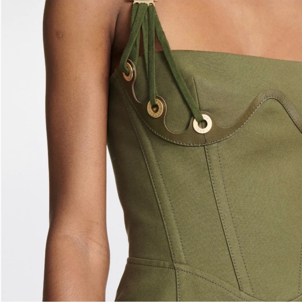 DION LEE Fan Lace Zip Mini Dress in Olive Size Aus 4 US 0 Pristine - Picture 12 of 17